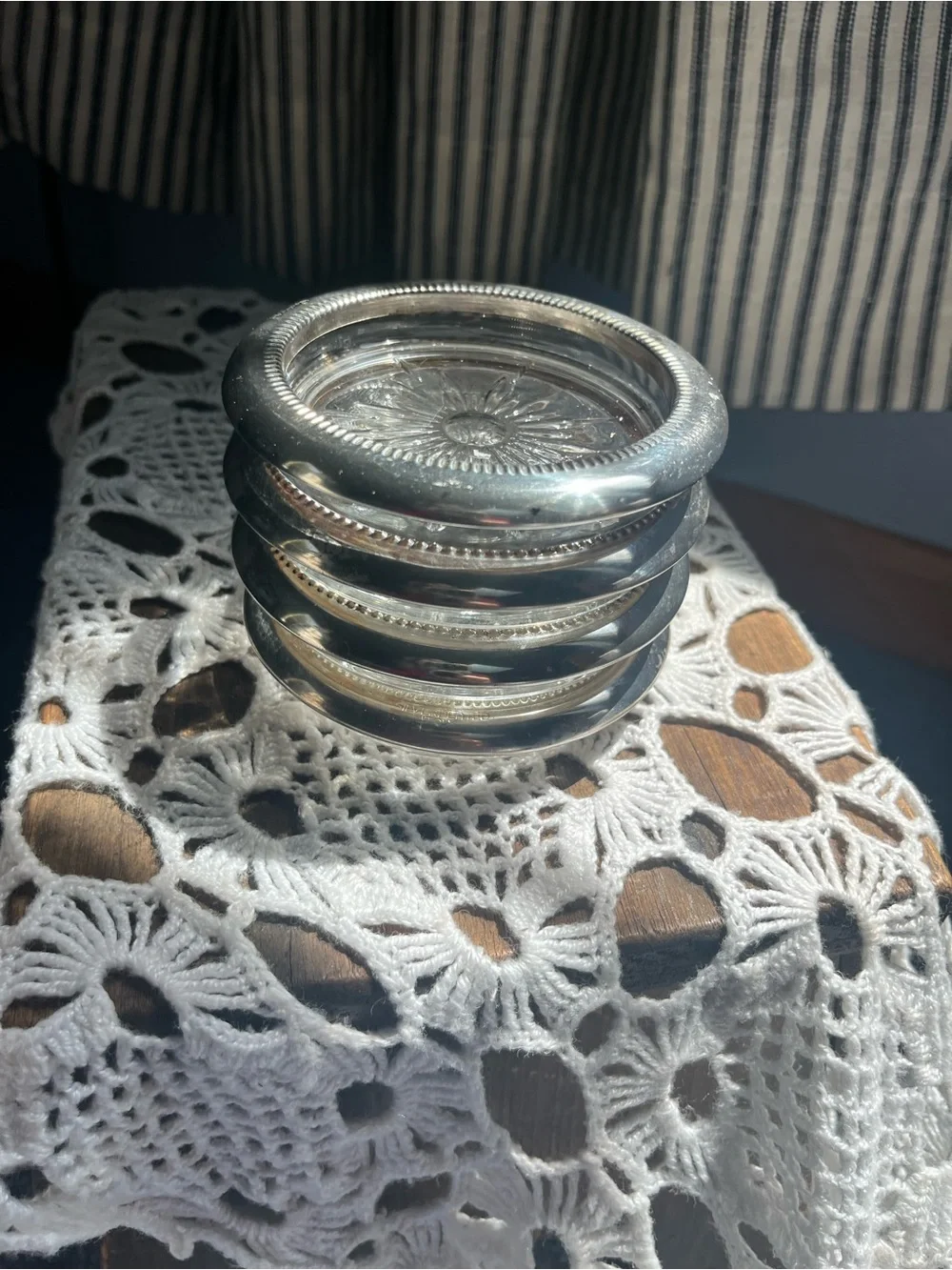 Stacked Silver Glass Coasters - Clear & Silver